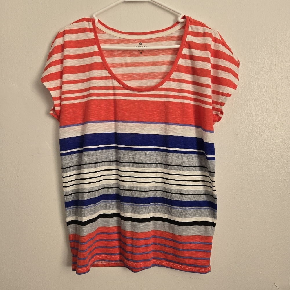 Athleta Sweet Escape Tee Stripes Orange/blue/white Size M